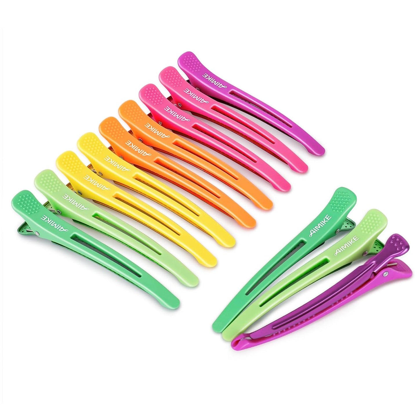 AIMIKE 6pcs Professional Hair Clips for Styling Sectioning, Anti-Slip No-Trace Duck Billed Hair Clips with Silicone Band, Salon and Home Hair Cutting Clips for Hairdresser, Women, Men - 4.3” Long