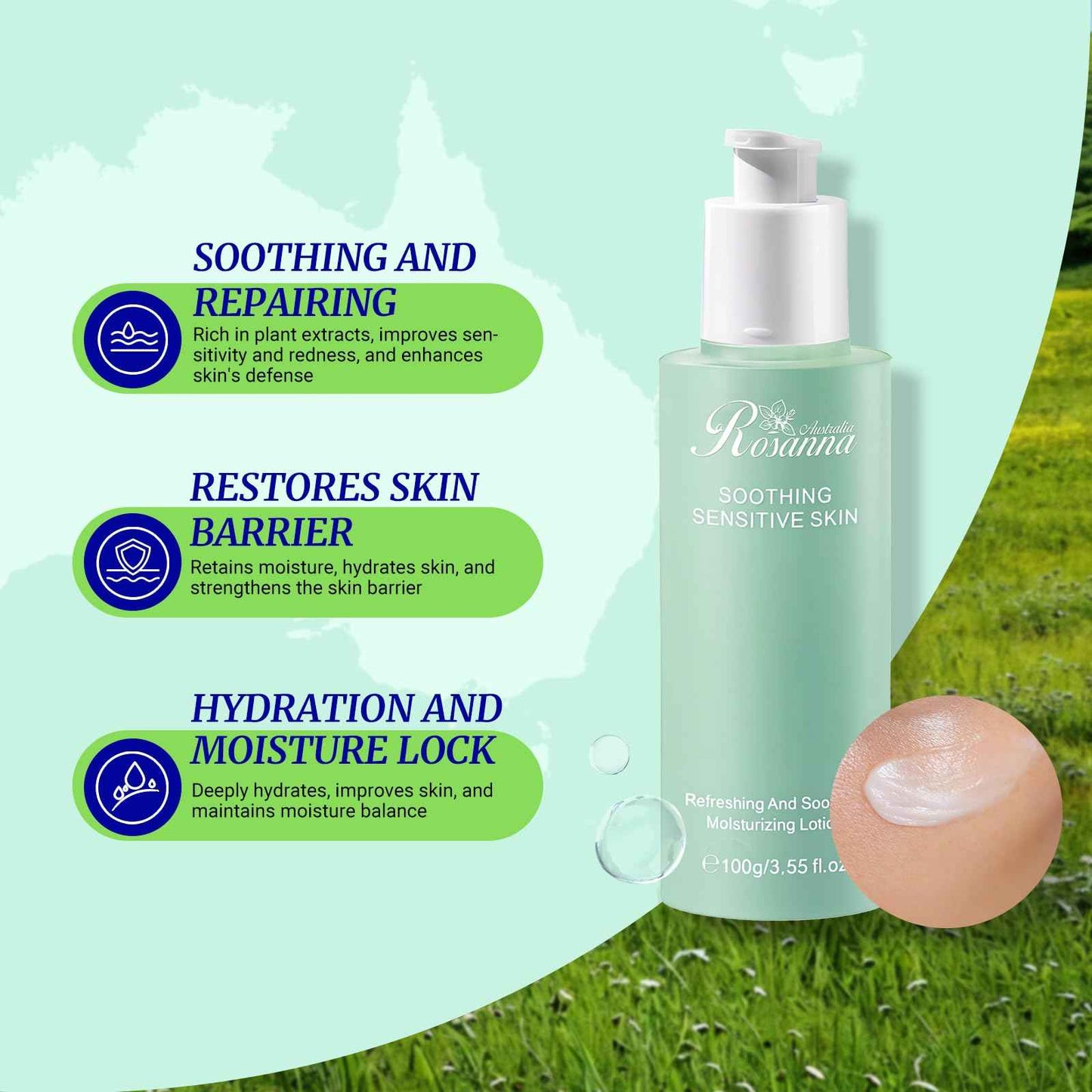 larosanna Soothing Moisturizing Lotion for Sensitive Skin Made in Australia,Skin Care Ideal for Redness and Dryness Relief,Face Moisturizer for Women with Gentian Root Extract,3.55 fl oz