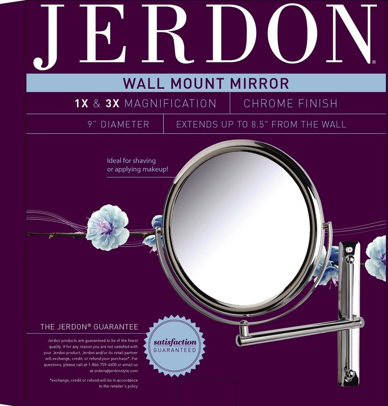 JERDON Two-Sided Wall-Mounted Makeup Mirror with 3X-1X Magnification –9” Diameter Mirror Extends 9” – Polished Chrome Finish - Model JP3030CF