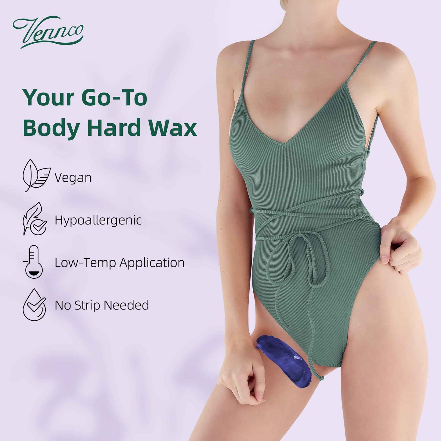 VENNCO Hard Wax Beads, 1lb Wax Beans with Lavender Essence, Gentle on All Skin Types, Suitable for Legs, Back, Chest, and Bikini, Waxing Beads Refill for Easy Hair Removal at Home