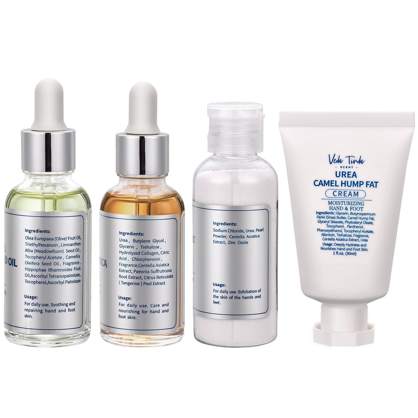 VTS Foot Care Kit - Tea Tree Oil, Urea Cream 40%, Salt Scrub, Feet Repair Serum & Moisturizing Socks for Dry Cracked Heels, Hands, Elbows, Knees