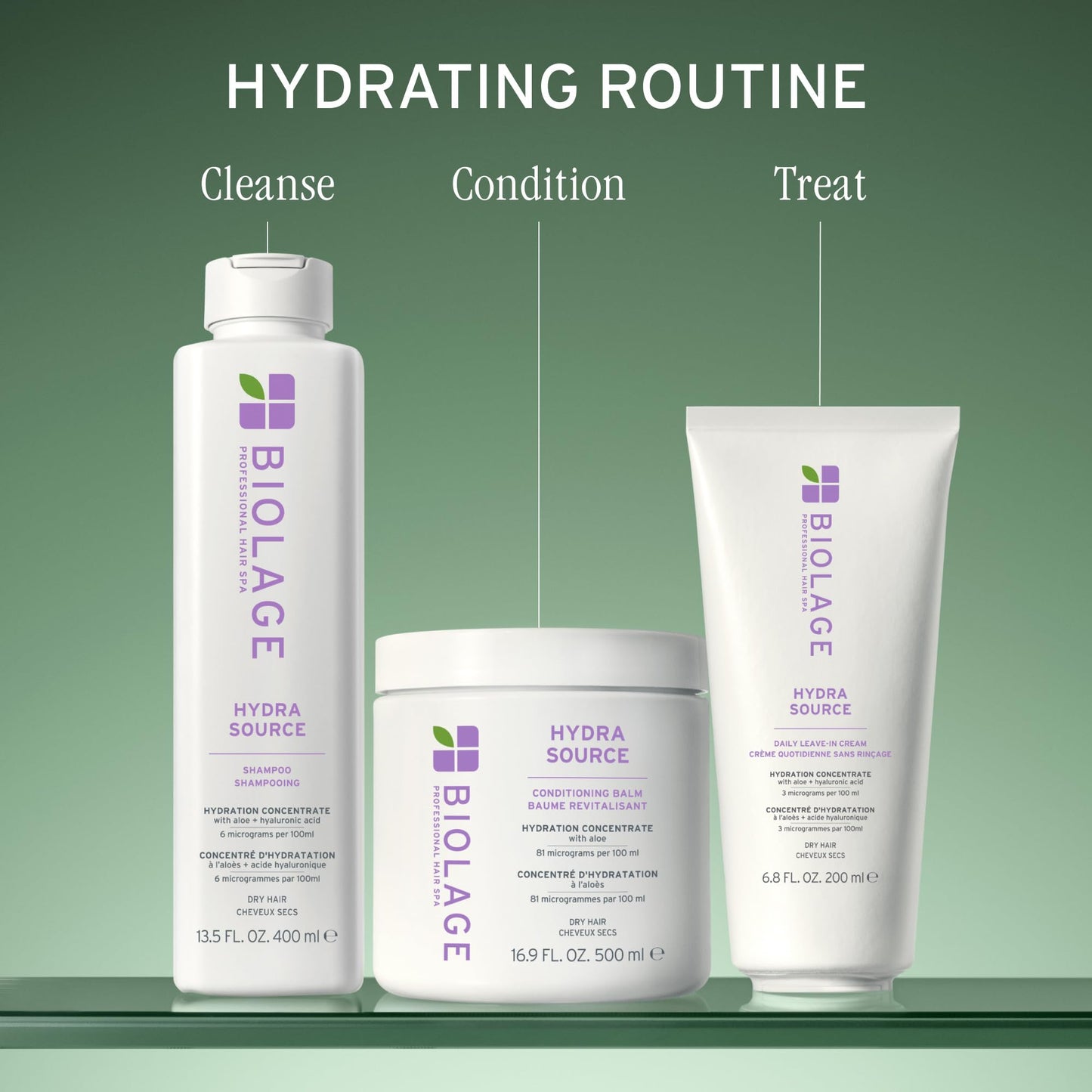 Biolage Hydra Source Shampoo - Softens, Moisturizes & Adds Shine, For Dry Hair, Infused with Micro-Filtered Aloe Vera & Fermented Hyaluronic Acid, Vegan & Paraben-Free, 13.5 Fl Oz