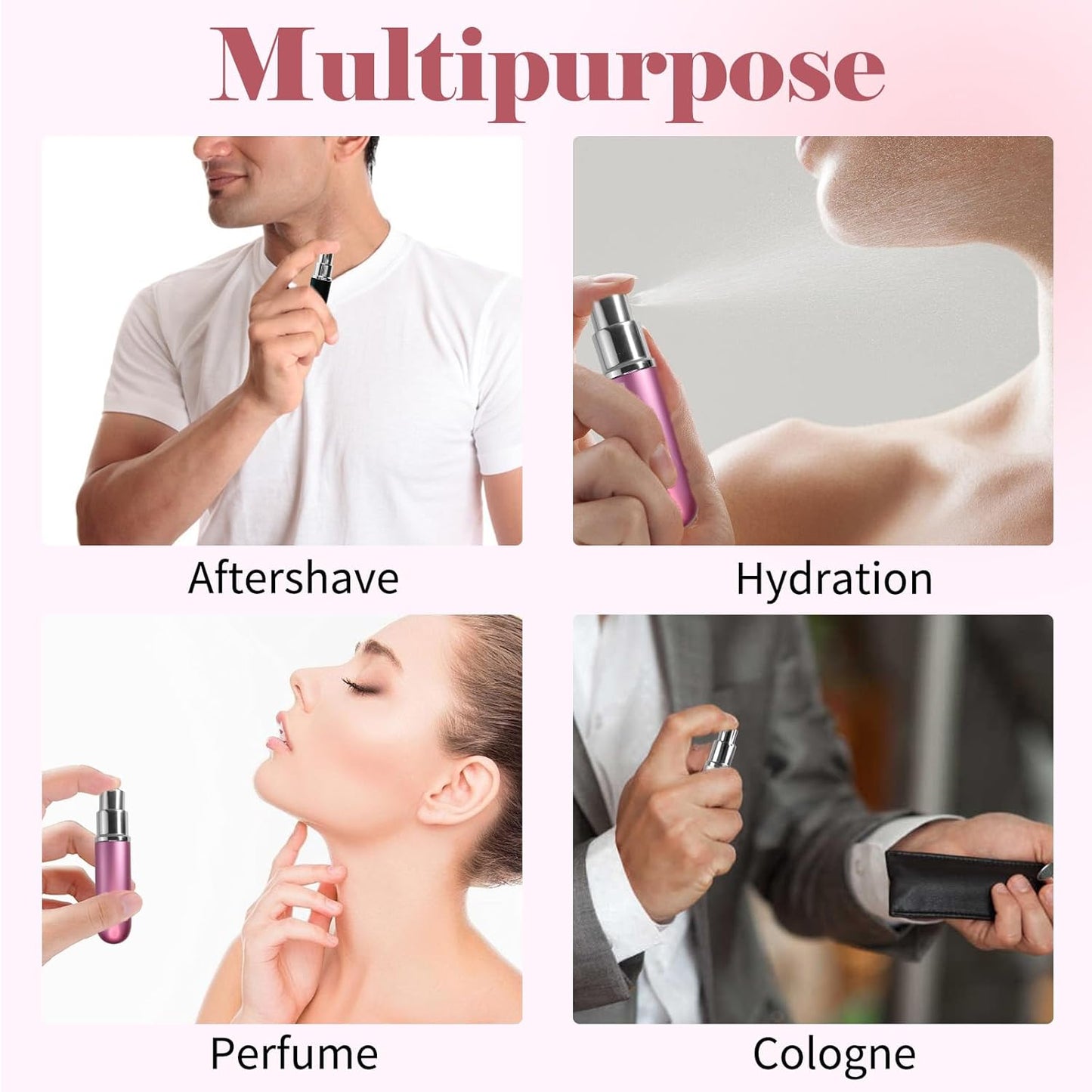 4pcs Mini Perfume Travel Bottle, Perfume Atomiser Refillable, 5ML Spray Bottles, Portable for Travel Holiday, Outdoor Activities and Business