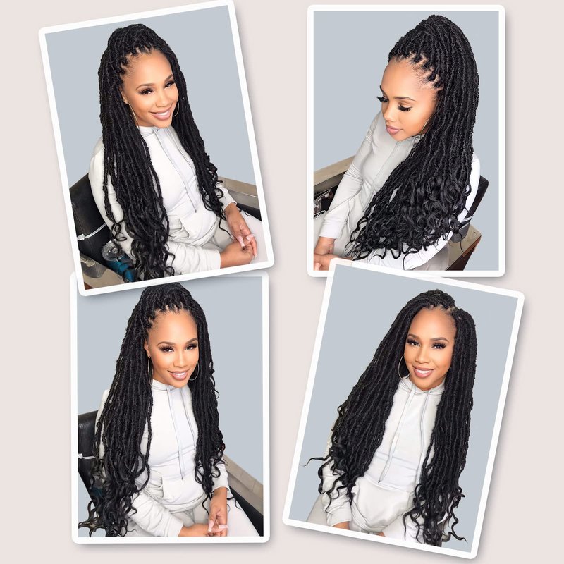 Niseyo Wild Locs 24 Inch Distressed New Faux Locs with Curly Ends 8 Packs Long Soft Pre-looped Goddess Crochet Hair (2#, Off Black)