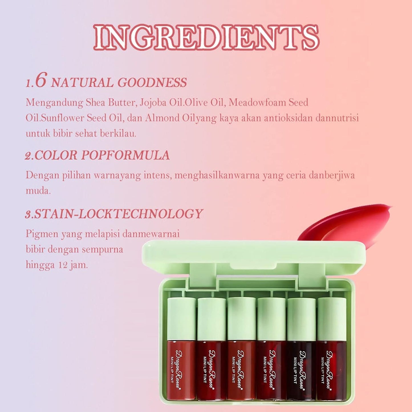 6 Colors Lip Tint Stain Set, Korean Velvet Watery Lip Stain Moisturizing Mini Liquid Lipstick, Multi-use Lip and Cheek Tint, Long lasting Non-Stick Cup Waterproof, Lip Color Makeup