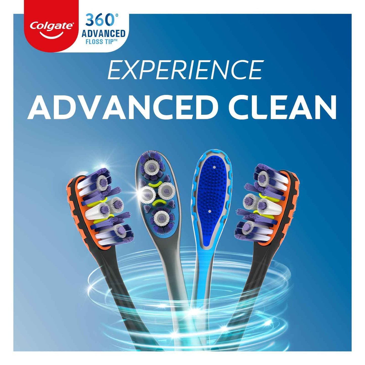Colgate 360 Advanced Clean Adult Soft Toothbrush Pack, 6 Soft Bristled Toothbrushes with Cheek and Tongue Cleaner, Helps Clean Your Teeth, Tongue, Cheeks, and Gums, 6 Pack
