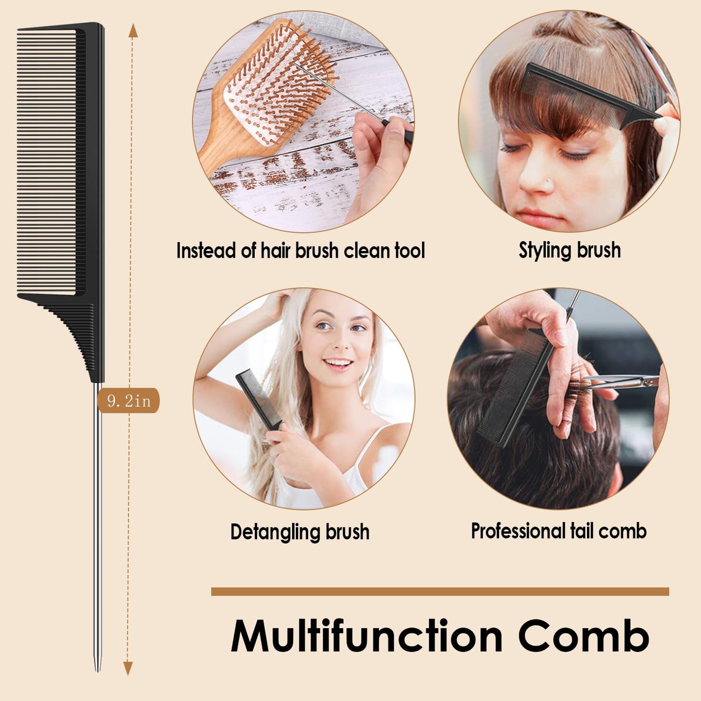 Hair Brush-Natural Wooden Bamboo Brush and Detangle Tail Comb, Paddle Hairbrush for Women Men and Kids Make Thin Long Curly Hair Health and Massage Scalp