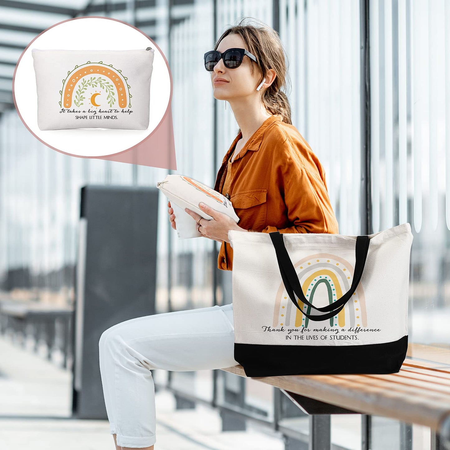 Paterr 20 Pcs Teacher Appreciation Gifts Bulk Teacher Tote Bags with Makeup Bags End of Year Gifts for Women Mom(Classic Styles)