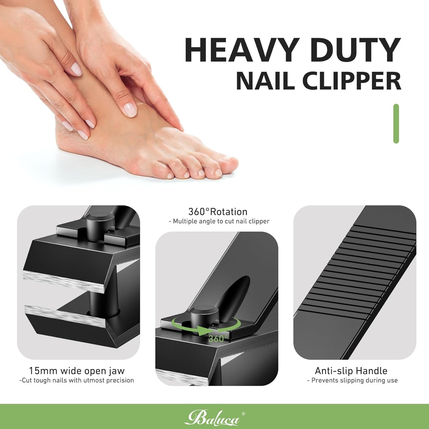 Heavy Duty Straight Blade Nail Clippers for Thick Toenails, Professional Stainless Steel Fingernail Toenail Clippers Trimmers - Thick Wide Jaw Toe Nail Clippings for Seniors, Men & Women (Black)