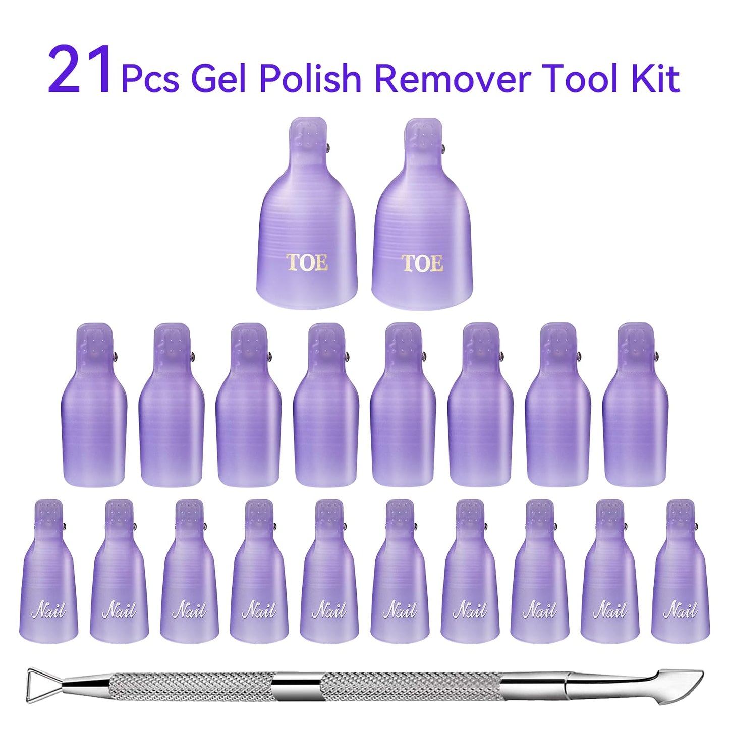 Makartt Nail Polish Remover Clips Kit, 20PCS Reusable Nail Soak Off Clips for Fingers & Toes, Acrylic & Nail Remover Tools, Double-Ended Cuticle Pusher, Fast, Mess-Free Gel Removal at Home or Salon