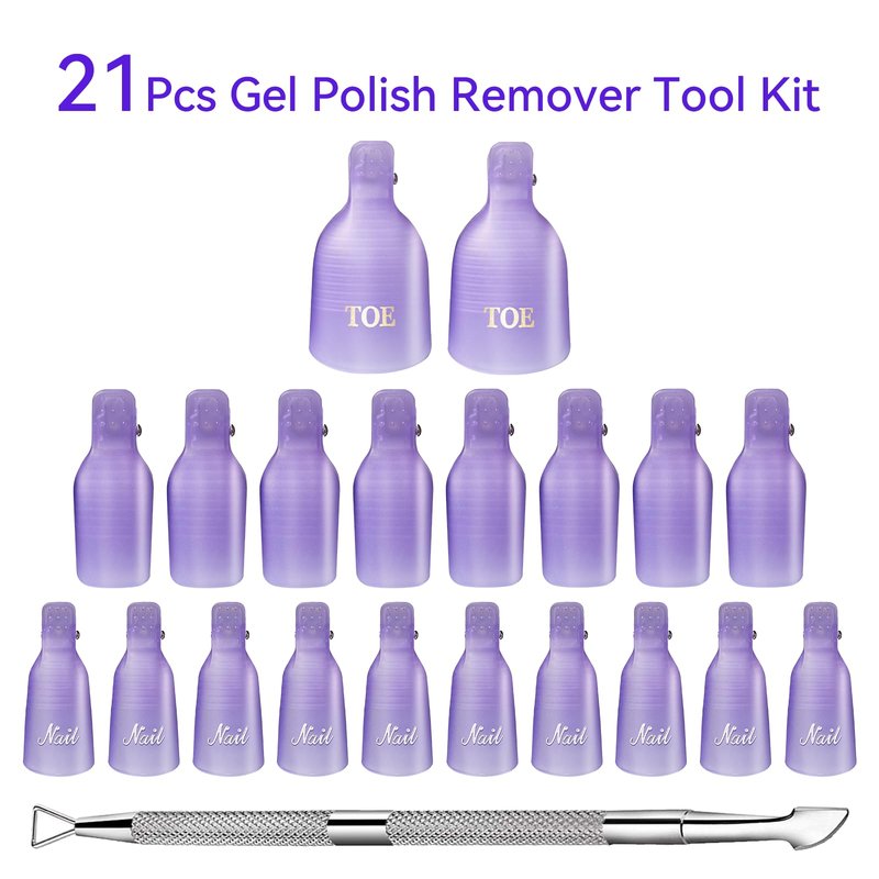 Makartt Nail Polish Remover Clips Kit, 20PCS Reusable Nail Soak Off Clips for Fingers & Toes, Acrylic & Nail Remover Tools, Double-Ended Cuticle Pusher, Fast, Mess-Free Gel Removal at Home or Salon
