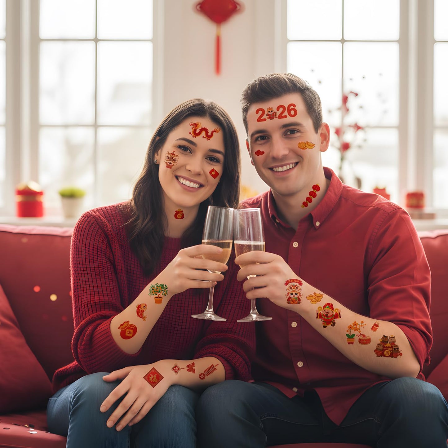 Yoyuspy Chinese New Year Temporary Tattoos, 200+ Chinese New Year Decorations Favors Supplies 2026, Horse Lunar New Year Tattoo Stickers Gifts, Red Envolopes Holiday Festival Supplies Rewards Prizes