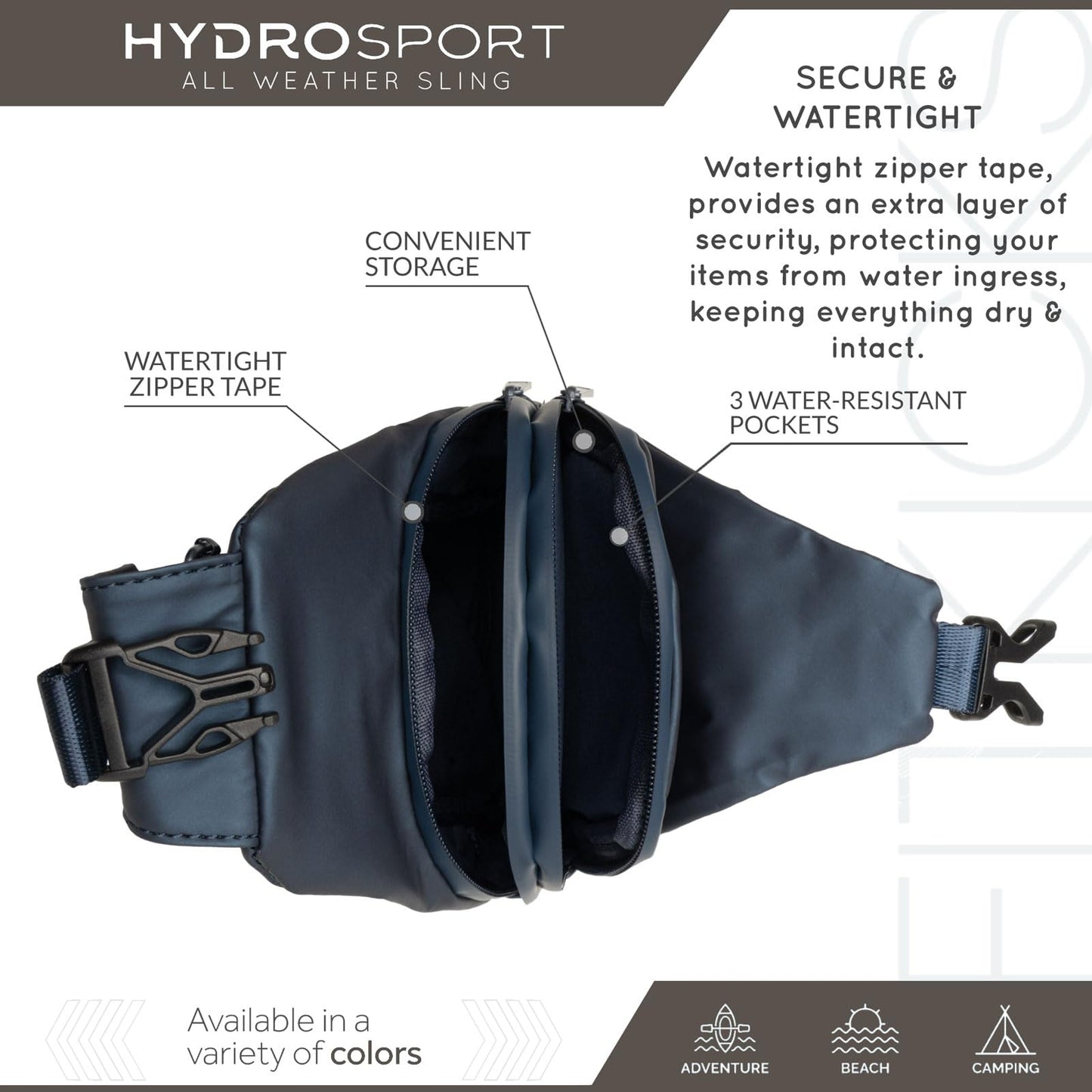 FITKICKS Hydrosport All Weather Sling Bag Unisex Crossbody Travel Hiking Chest Bag - Navy