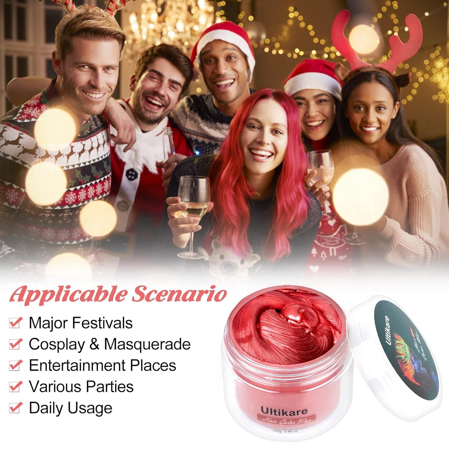 Temporary Hair Color for Kids, Ultikare Orange Hair Dye Washable Natural Hair Wax Color Chalk Mud Cream DIY Hairstyle Clay For Dark Hair Halloween, Cosplay, Party, Christmas Gift Girls 3.4 Fl Oz