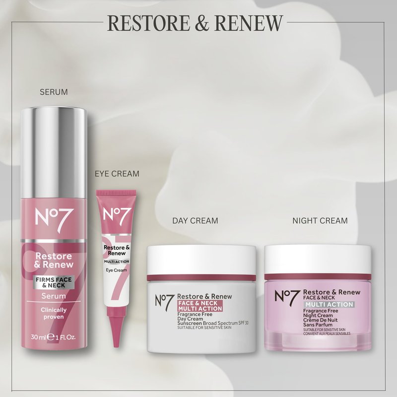 No7 Restore & Renew Multi Action Face & Neck SPF 30 Day Cream - Firming & Hydrating Face Moisturizer with Hyaluronic Acid to Help Reduce the Appearance of Wrinkles - Fragrance-Free (1.69 Fl Oz)