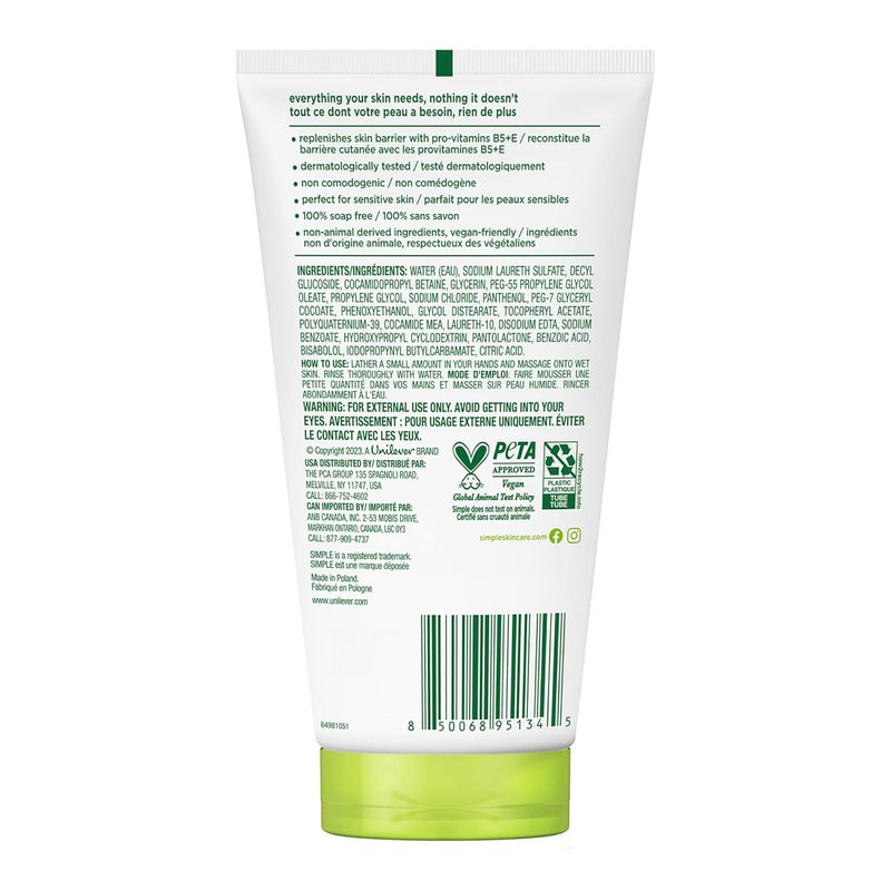 Moisturizing Face Wash - Gentle Facial Cleanser with Vitamin B5 & E | Sulfate-Free, 6 oz