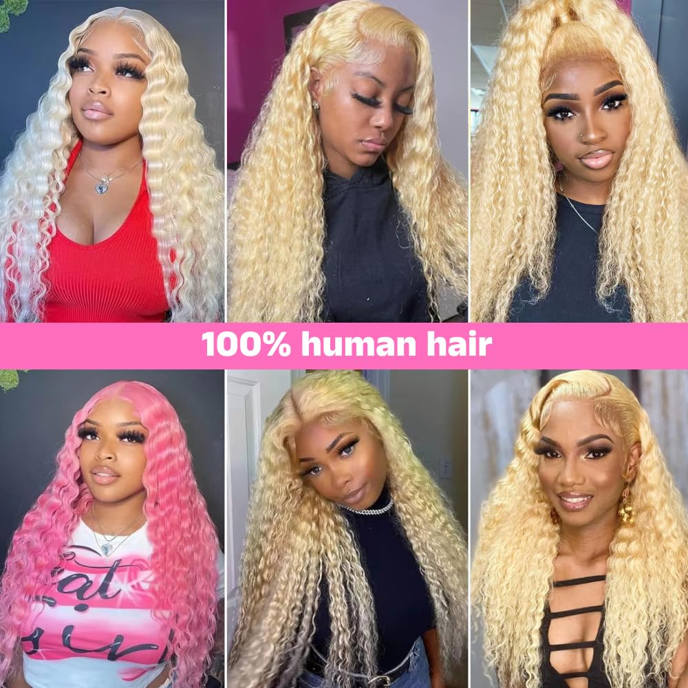 613 Bundles Human Hair 16 Inch Blonde Deep Wave Bundles Human Hair 1 Bundle 14A Grade 100% Unprocessed Brazilian Virgin Raw Hair Weave Extensions for women 100g