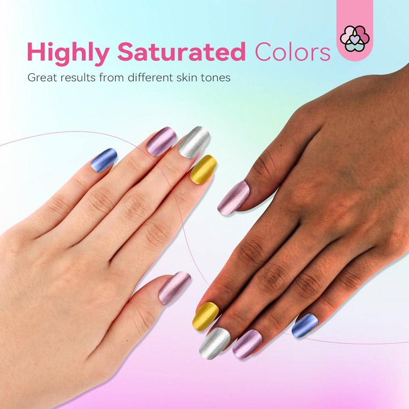 SAVILAND Metallic Nail Polish with Base and Top Coat: Chrome Nail Polish Set 12+2 Colors Mirror Glitter Holographic Silver Pink Quick-Dry Nail Polish for Fingernail French Manicure Art DIY Gift