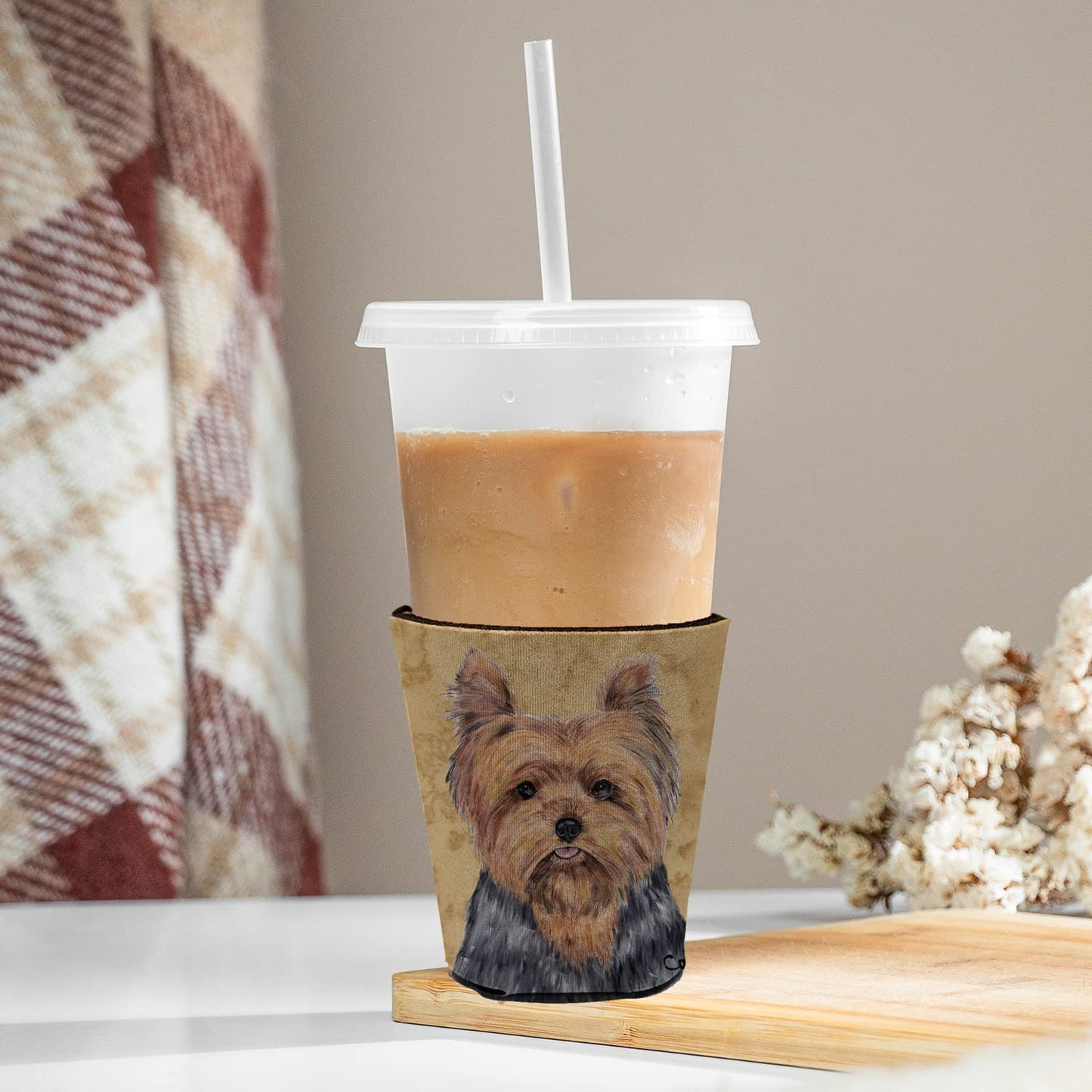 Caroline's Treasures SC9123RSC Yorkie Red Cup Hugger Cup Cooler Sleeve Hugger Machine Washable Drink Sleeve Hugger Collapsible Insulator Beverage Insulated Holder