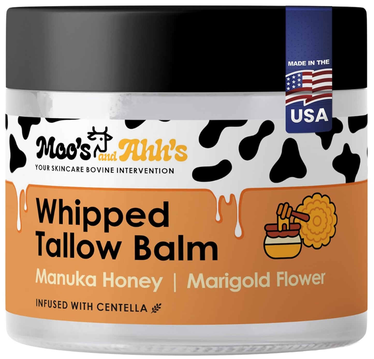 Whipped Tallow Balm - Grass-Fed Beef Tallow Moisturizer with Organic Centella & Olive Squalane | 2 Oz Manuka Honey & Marigold Flower
