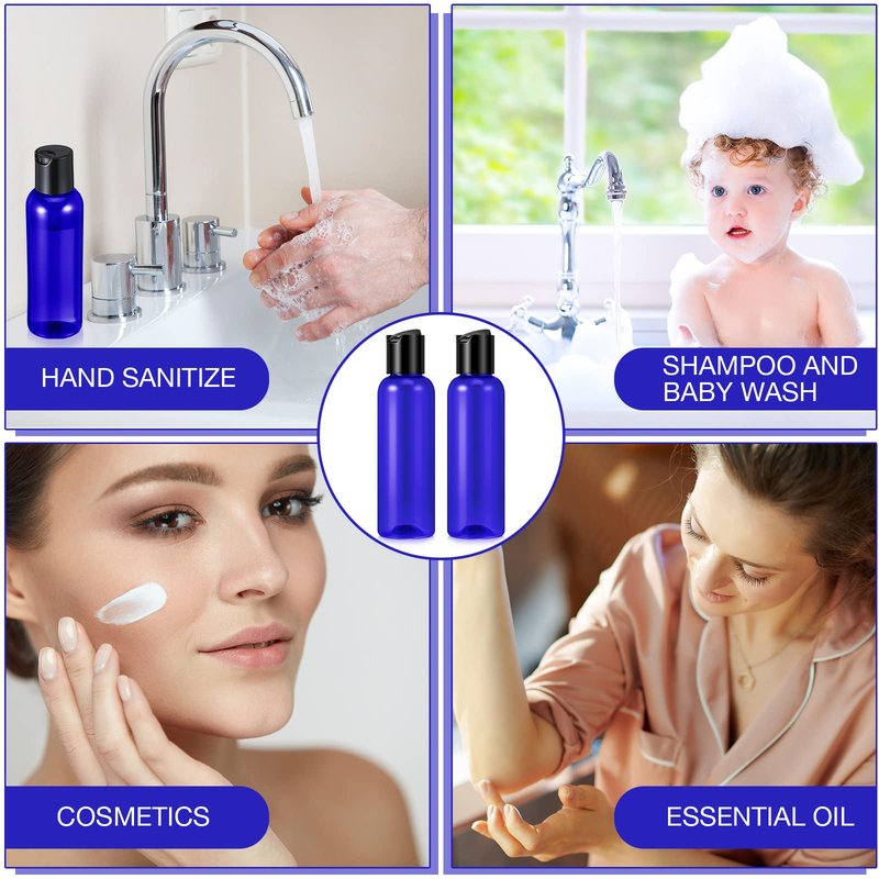 Mimorou 50 Pcs 4oz Empty Plastic Travel Bottles with Disc Top Flip Cap Small Travel Size Bottles Blue Refillable Empty Containers for Shampoo Lotion Liquid Body Soap Cream Toiletries