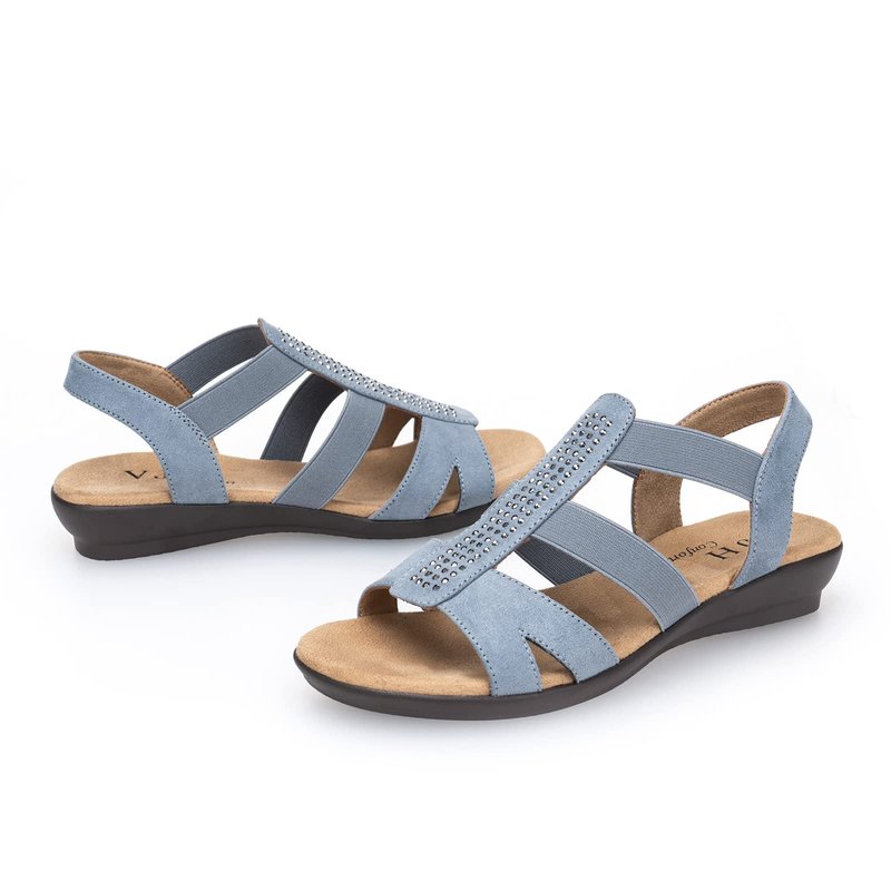 VJH confort Women's Flat Sandals with Rhinestone Open Toe Elastic Slip On Slingback Comfort Casual Walking Sandals (Dusty Blue,8)