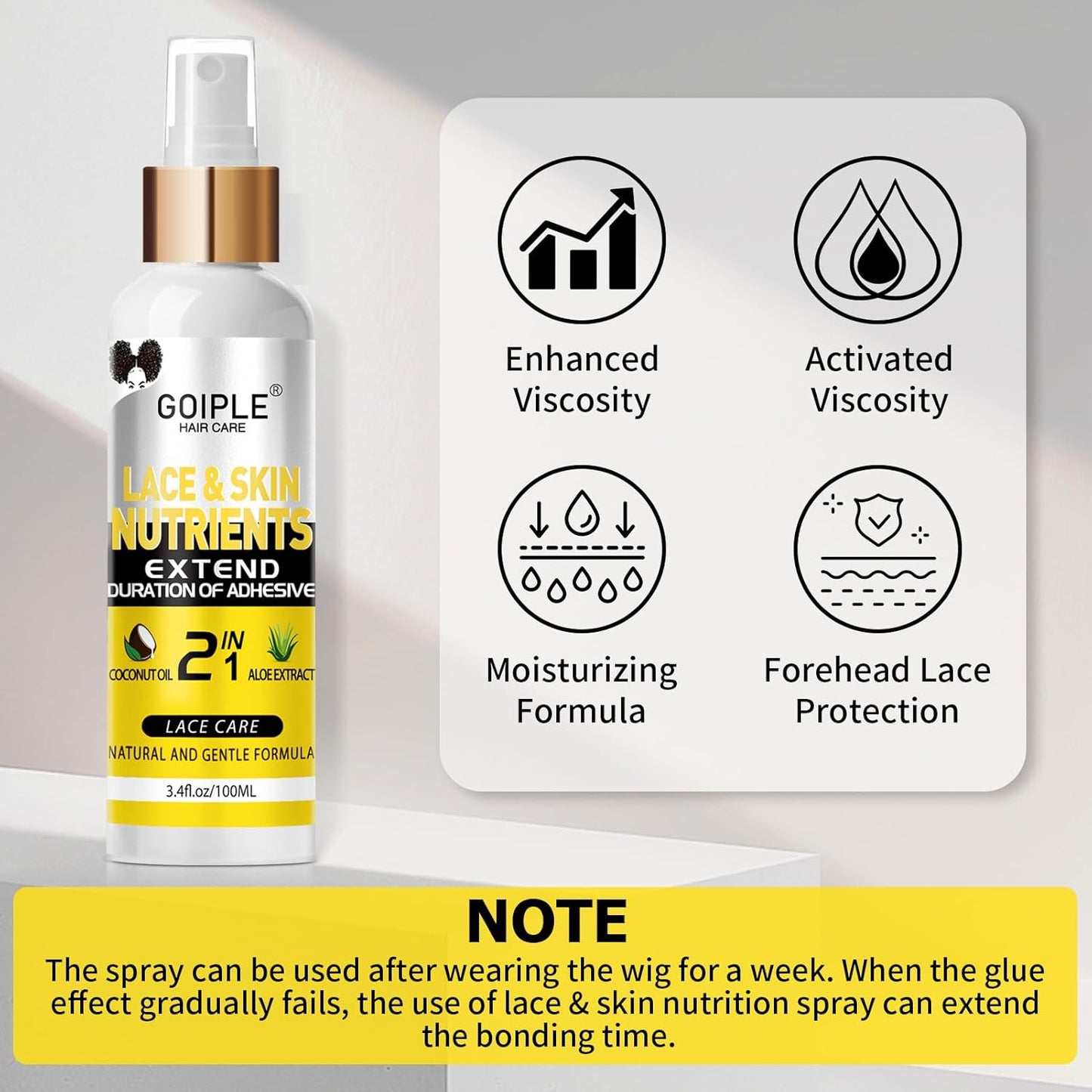 Goiple Wig Glue for Lace Front Wigs, Waterproof Lace Front Wig Glue for Wigs, Strong Hold Transparent Lace Adhesive for Hair Replacement Invisible Hair Bonding Wig Adhesive(1.28 fl oz)
