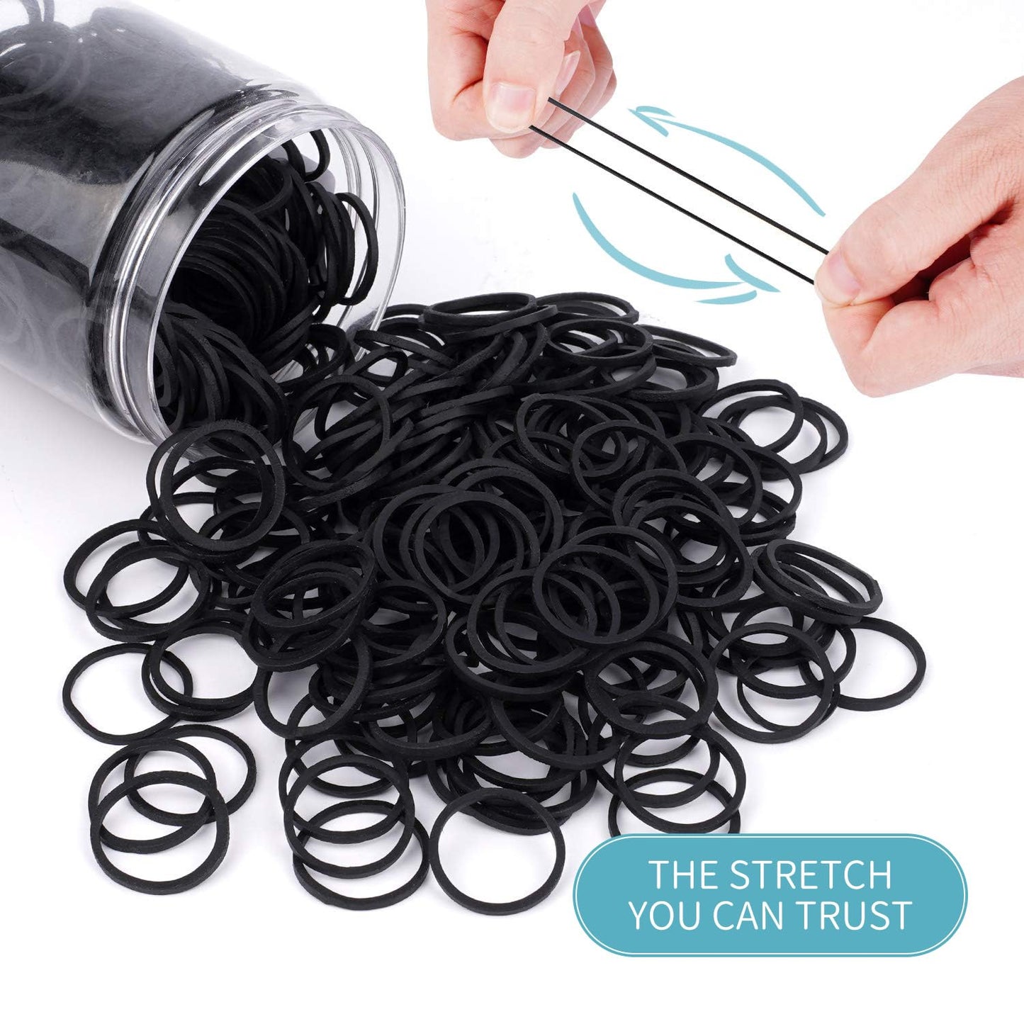 HOYOLS 3/4” Inches Black Hair Rubber Bands for Hair Ties Small Mini Elastics Bands Large Braiding Ponytail Holders for Baby Toddler Girls Kids No Damage 600pcs (M) Latex-Free