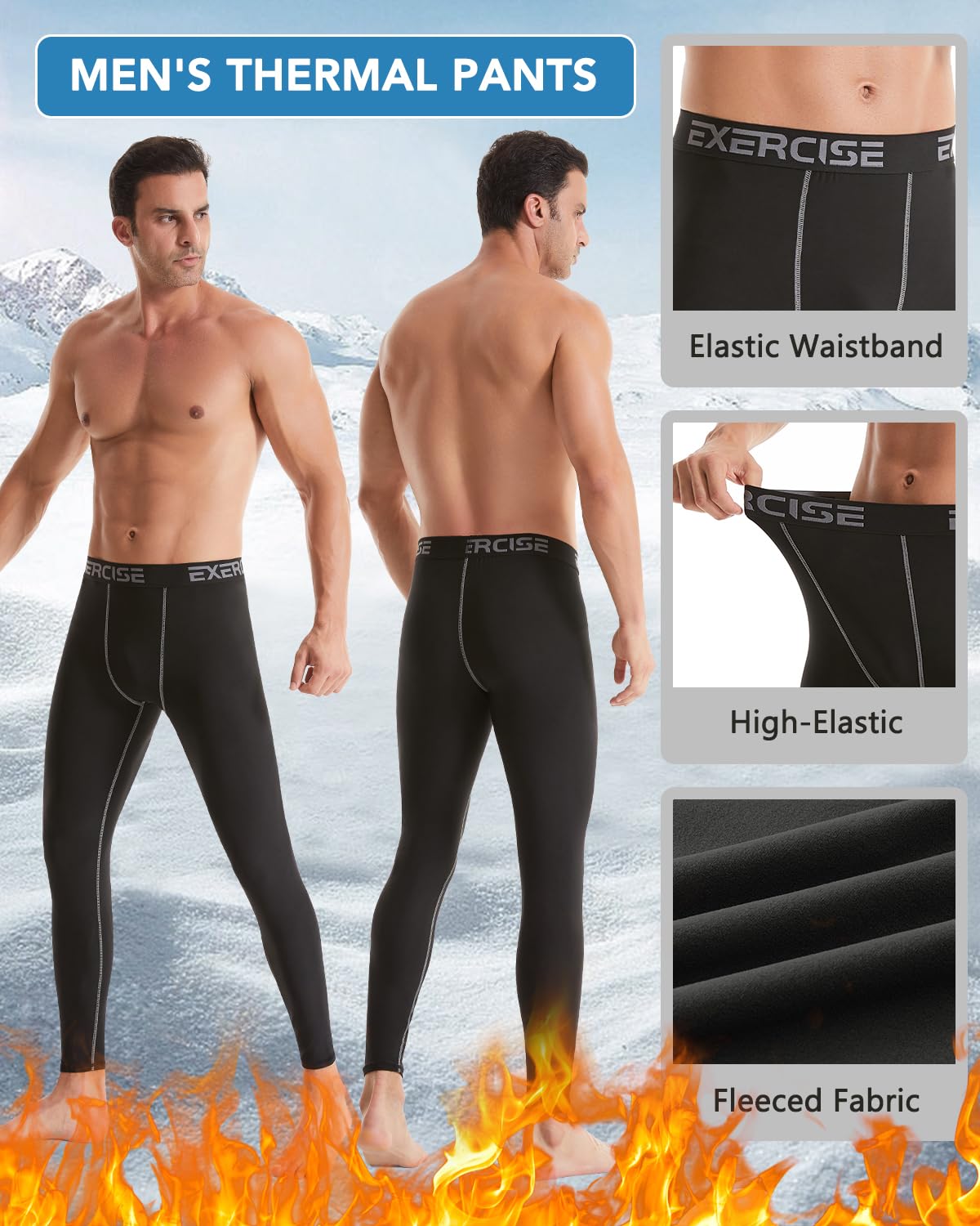 ATTIQOZI 5 or 4 Pack Men’s Thermal Compression Fleece Lined Pants Athletic Leggings Baselayer Cold Weather Workout Sports Running Tights Bl/Gr/Bl/Deep Green XL