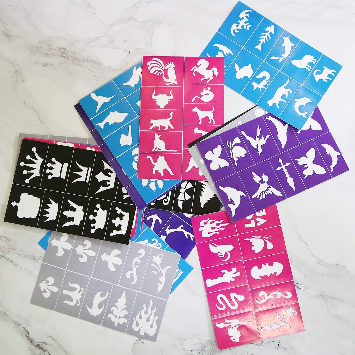 Reusable Face and Body Paint Stencils Kit | Glitter Temporary Tattoo Designs for Kids' Parties & Events