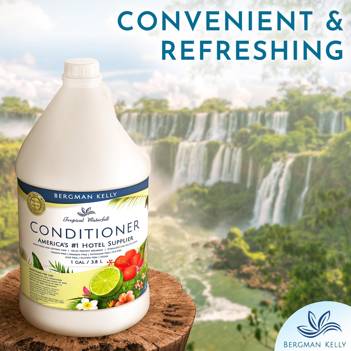 BERGMAN KELLY Conditioner Refill (128 fl oz, Tropical Waterfall Scent), Delight Your Guests with Invigorating and Refreshing Gallon Size Conditioner, Hotel Amenities in Bulk