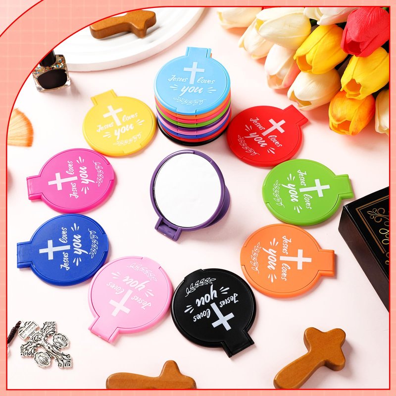 Yerliker 80 Pcs Christian Mini Compact Mirrors Bulk, Jesus Loves You Inspirational Bible Verse Pocket Mirrors for Women, Religious Gifts for Mother's Day, Church Sunday School Baptism Party Favors