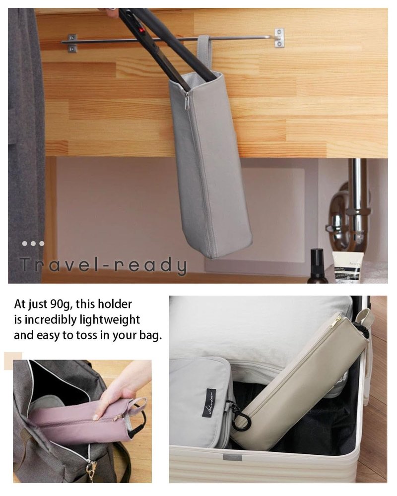 Easy-U Holder & Mat for Curling Iron Flat Iron, Heat Resistant Hot Hair Tool Travel Bag Case (pink&beige)