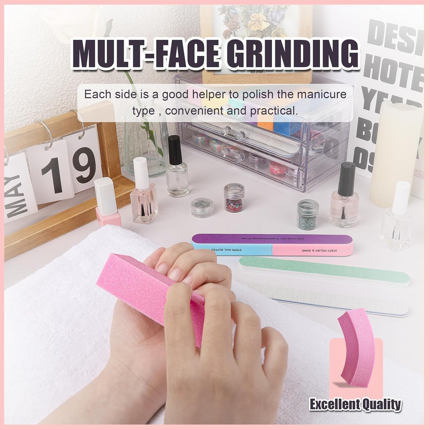 FANDAMEI Nail Files and Buffers, 20PCS Nail File Kit. Rectangular Nail Buffer Block & 100/180 Grit 7 Way Nail File & Polishing Buffer. Nail Prep Kit. Professional Manicure Nail Tools