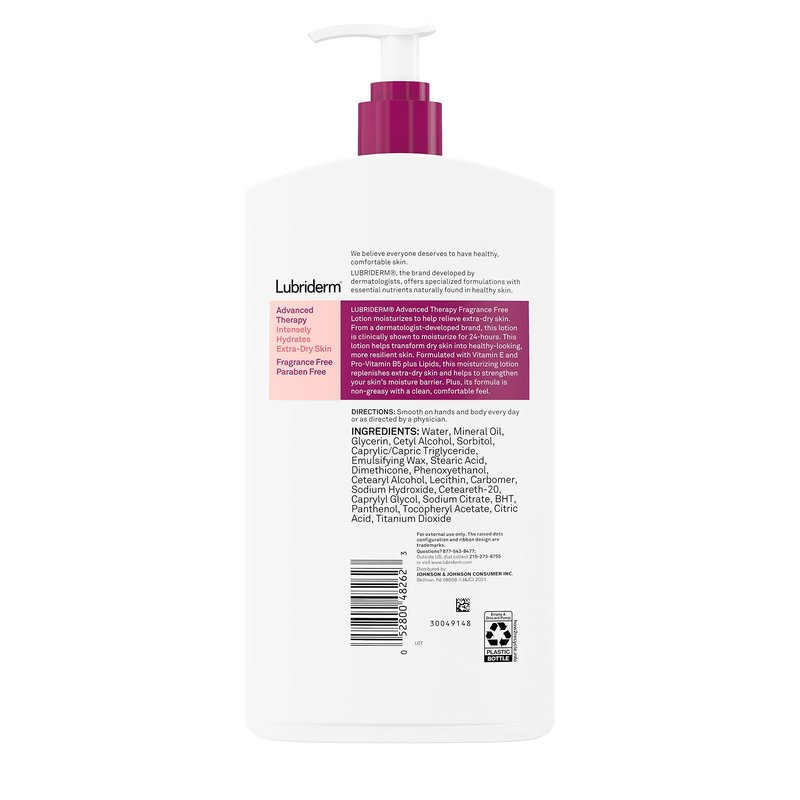 Lubriderm Advanced Therapy Moisturizing Lotion with Vitamins E and B5, Deep Hydration for Extra Dry Skin, Non-Greasy Formula, 24 fl. oz (Pack of 2)