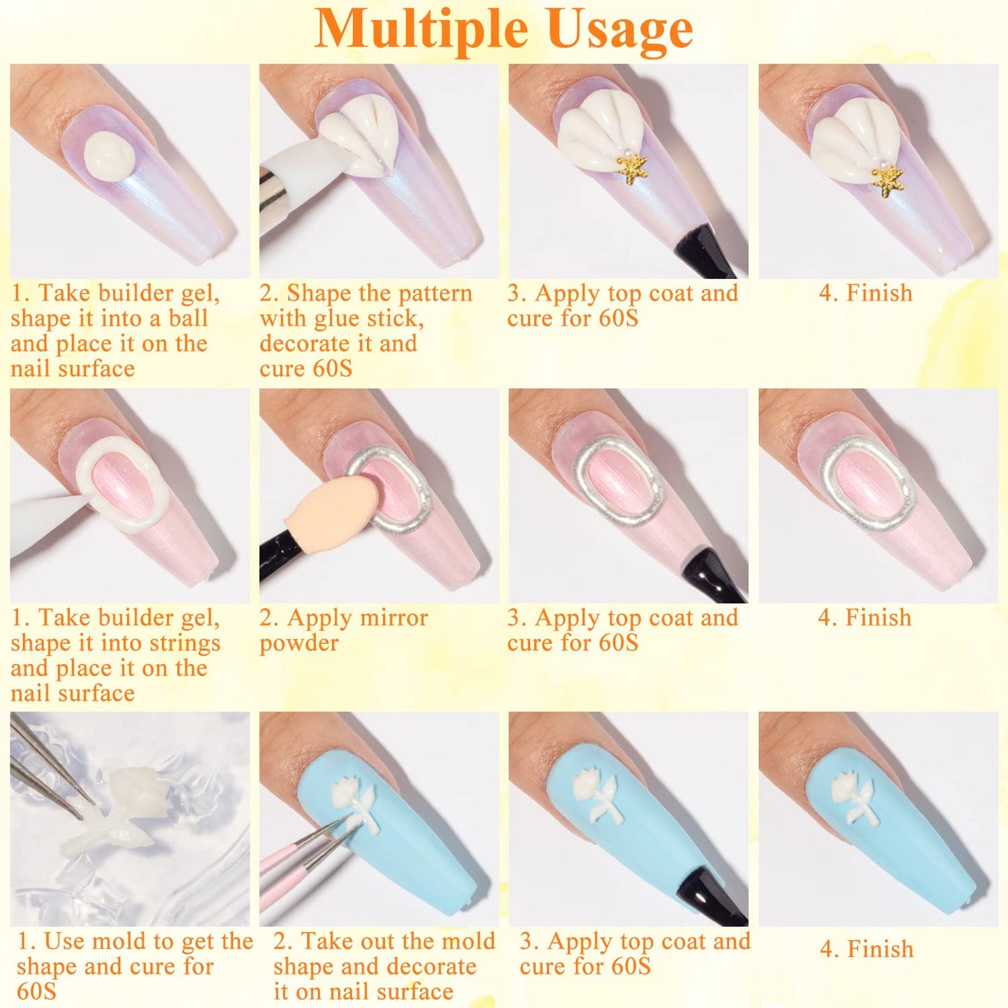 MIZHSE Solid Builder Gel for Nails, Clear Non-Sticky Sculpting Gel, 3D Nail Art Carving Building Modeling Hard Nail Extension Soak Off UV/LED Nail Art Salon Home DIY 15g