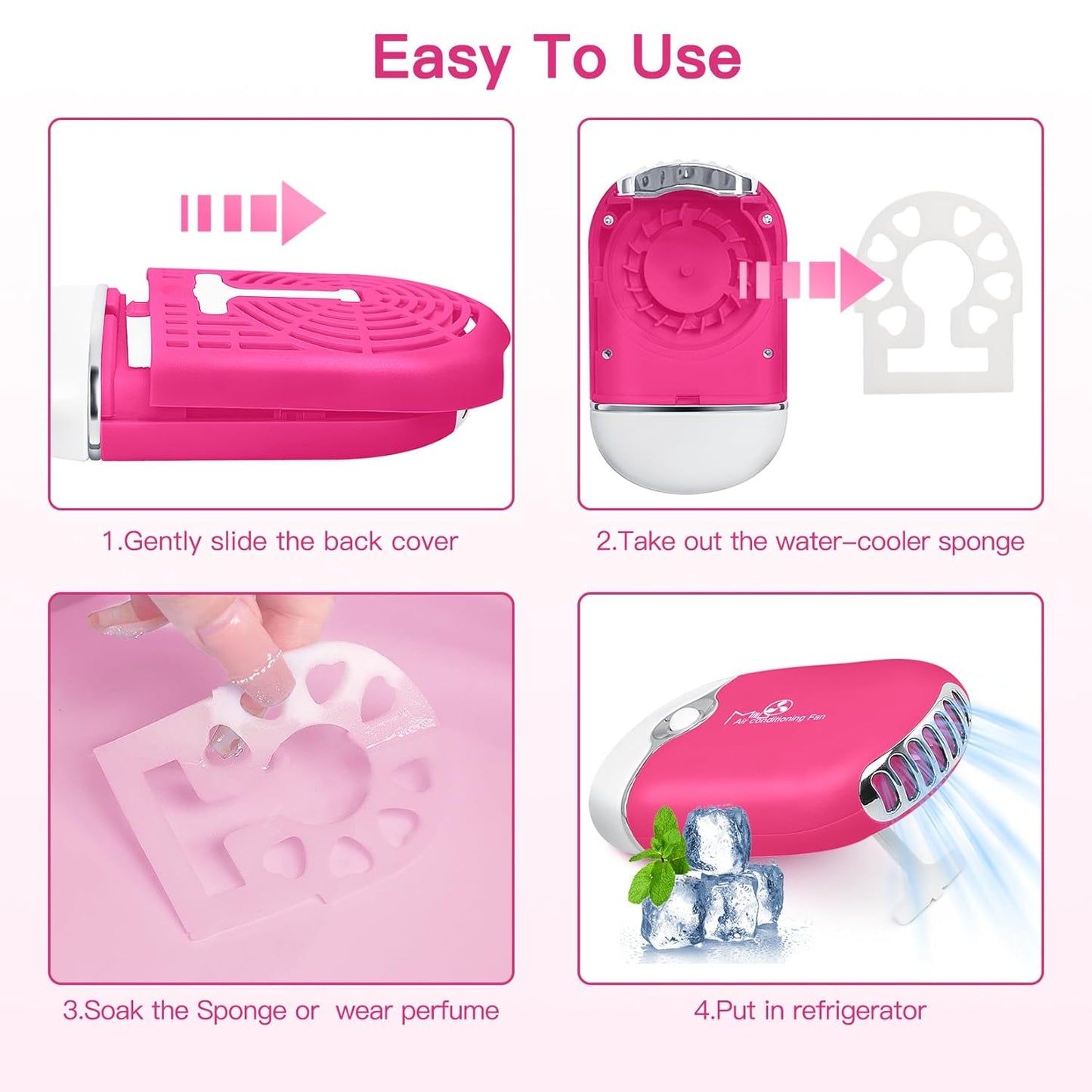 Lash Fan Mini Portable Eyelash Fan Handheld for Eyelash Extension Rechargeable USB C Air Cooling Blower with Built in Sponge Lash Extension Application(Pink)