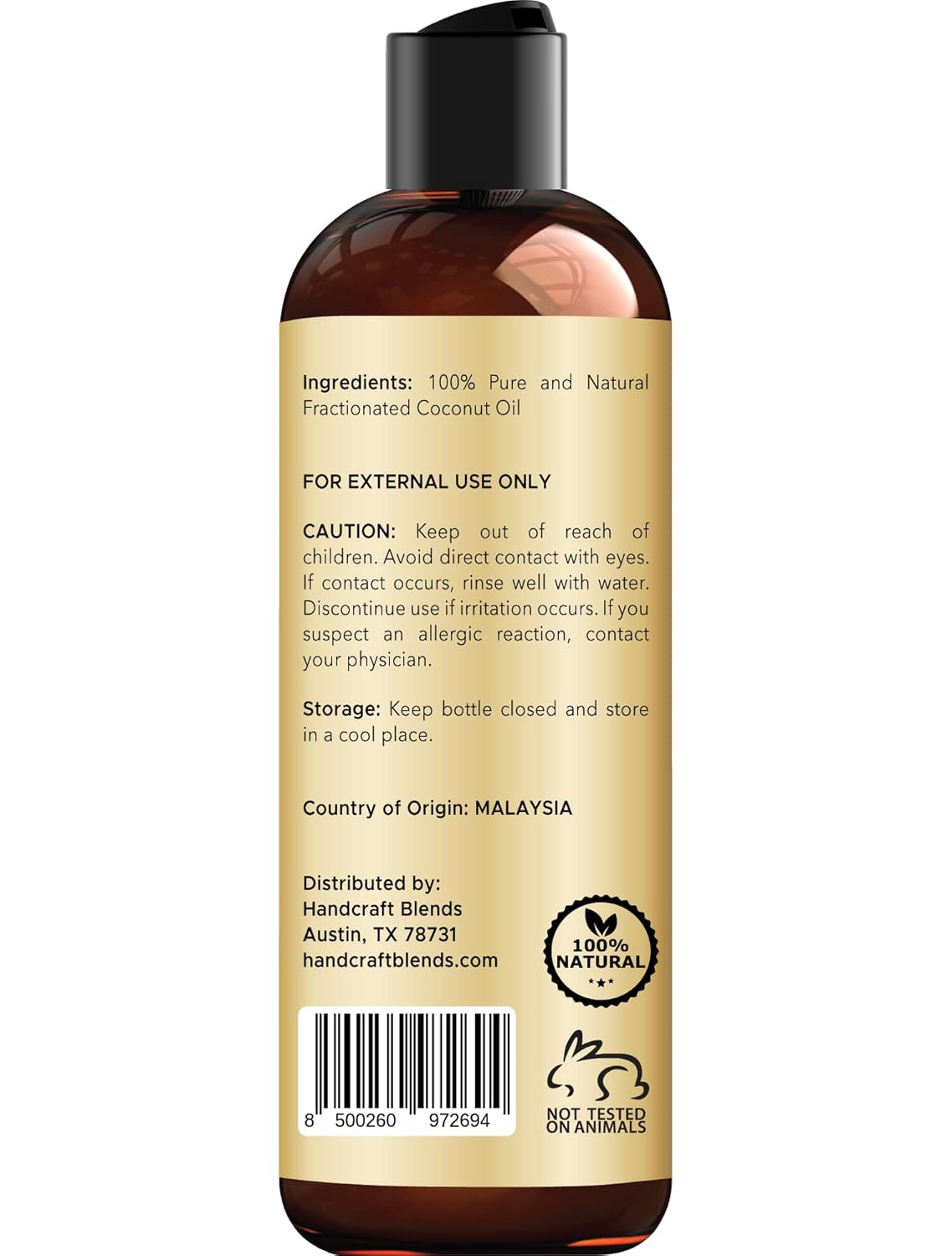 Handcraft Blends Fractionated Coconut Oil - 8 Fl Oz - 100% Pure and Natural - Premium Grade Carrier Oil for Skin and Hair - Hair and Body - Massage