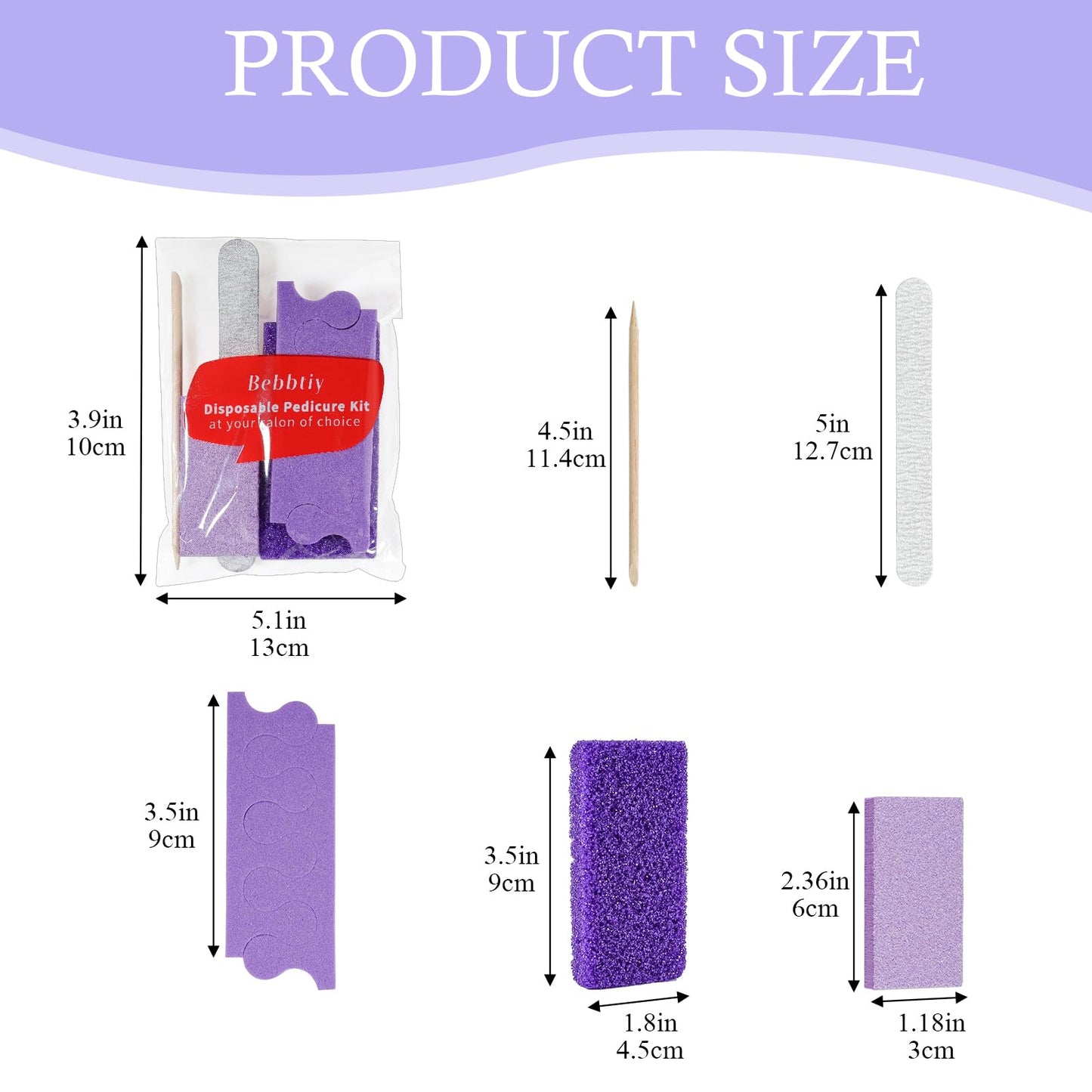 Disposable Pedicure Kit Sets, 5 in 1 Nail Salon Manicure Pedicure Kit Professional, Nail File, Pumice Pad, Mini Buffer, Toe Separator, Wood Stick, Individually Package (50, Count, 80/100 Grit)