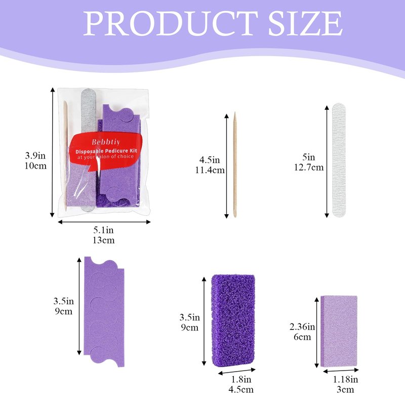 Disposable Pedicure Kit Sets, 5 in 1 Nail Salon Manicure Pedicure Kit Professional, Nail File, Pumice Pad, Mini Buffer, Toe Separator, Wood Stick, Individually Package (50, Count, 80/100 Grit)