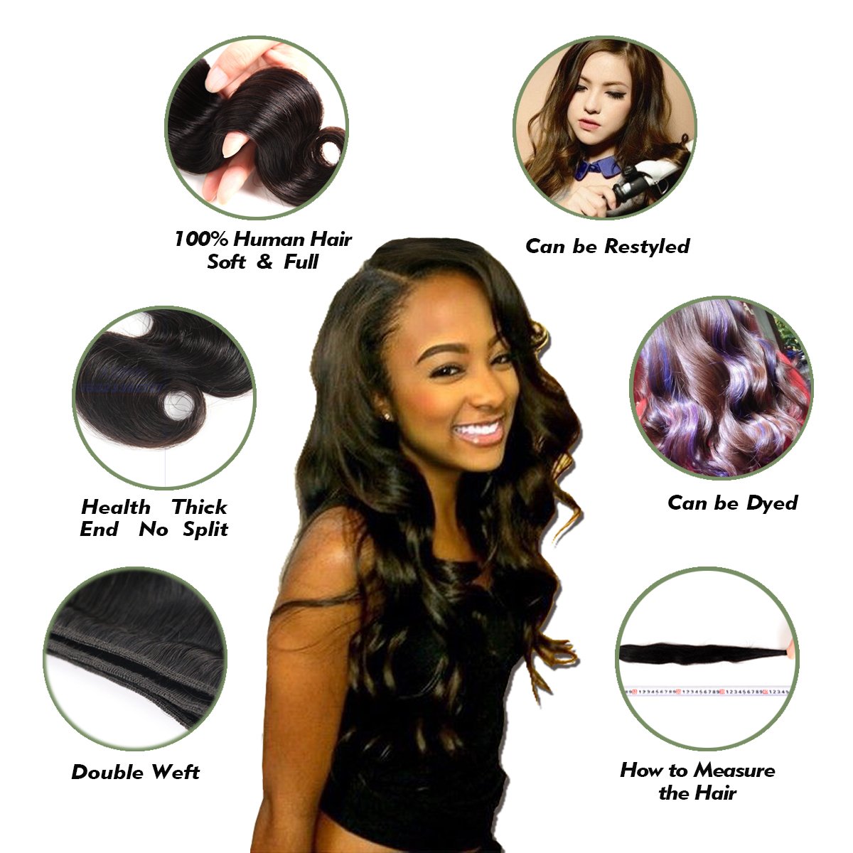 ISEE Hair 8A Unprocessed Brazilian Virgin Body Wave Human Hair One Bundles 100% Unprocessed Human Hair Extensions Natural Black (18'')