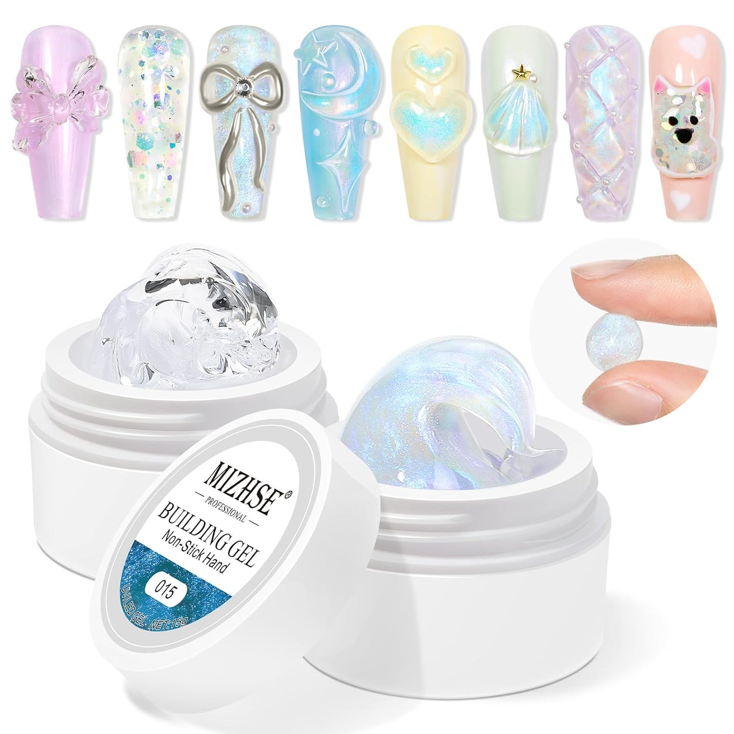 MIZHSE Solid Builder Gel for Nails, Clear Non-Sticky Sculpting Gel, 3D Nail Art Carving Building Modeling Hard Nail Extension Soak Off UV/LED Nail Art Salon Home DIY 15g