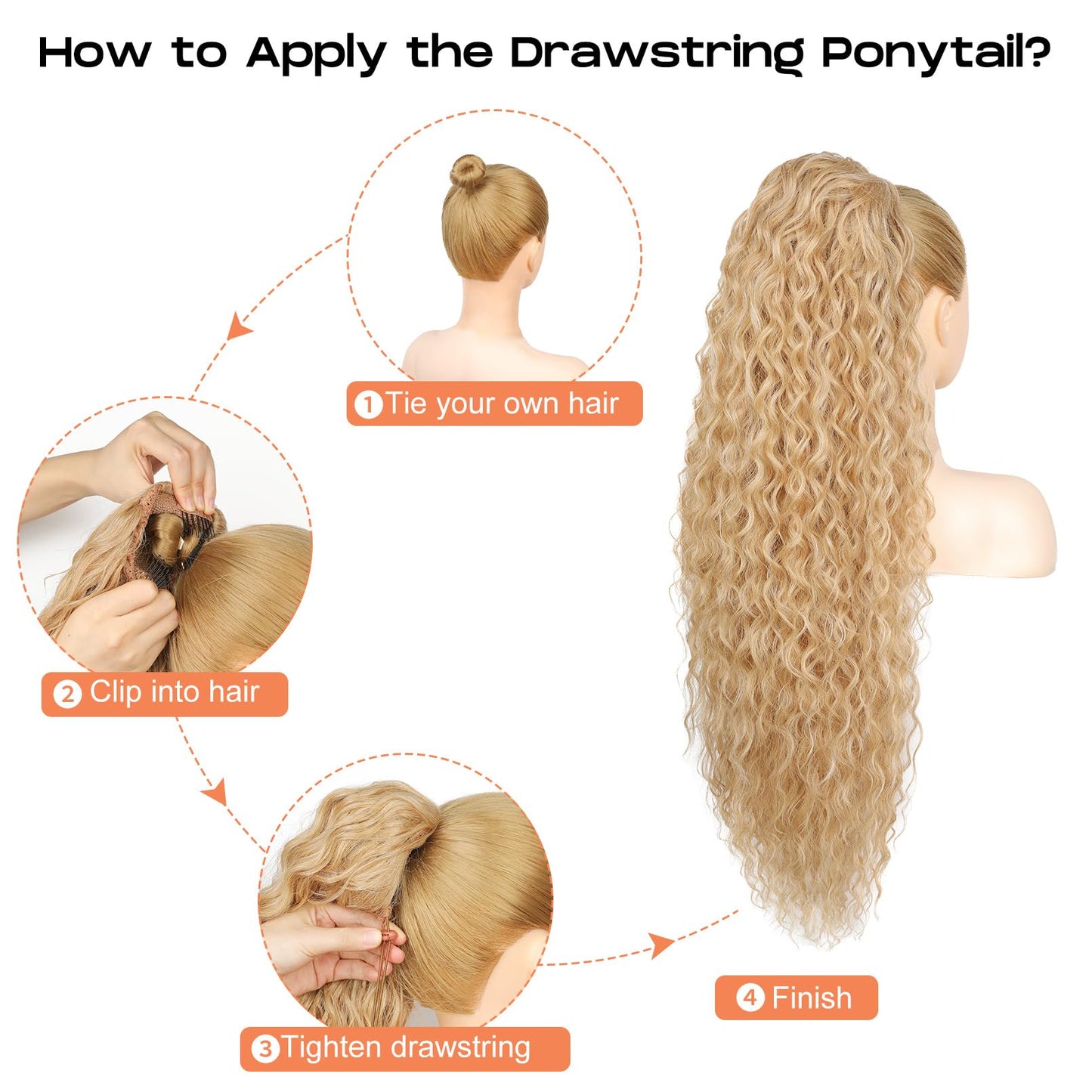 SEIKEA Black Ponytail Extension, 36" Long Lightweight Full Natural Curly Drawstring Ponytail Fake Pony Tail Multi Layered Soft Clip in Hair Extensions Ponytail Synthetic Hairpiece for Women