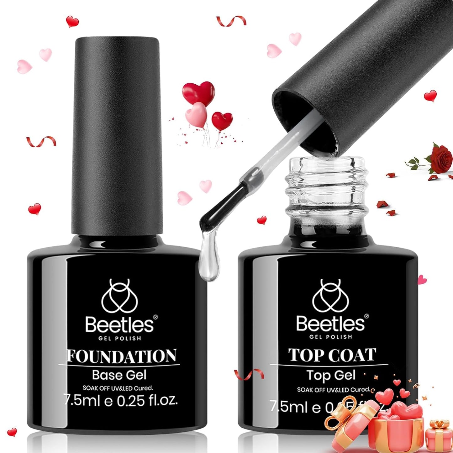beetles Gel Polish 9 in 1 Gel Nail Glue for Clear Acrylic Nails Tips, Long Lasting Super Strong Brush Nail Glue for Fake Nails, Base Blooming Nail Gel, New Safe Formula, U V Light Cure