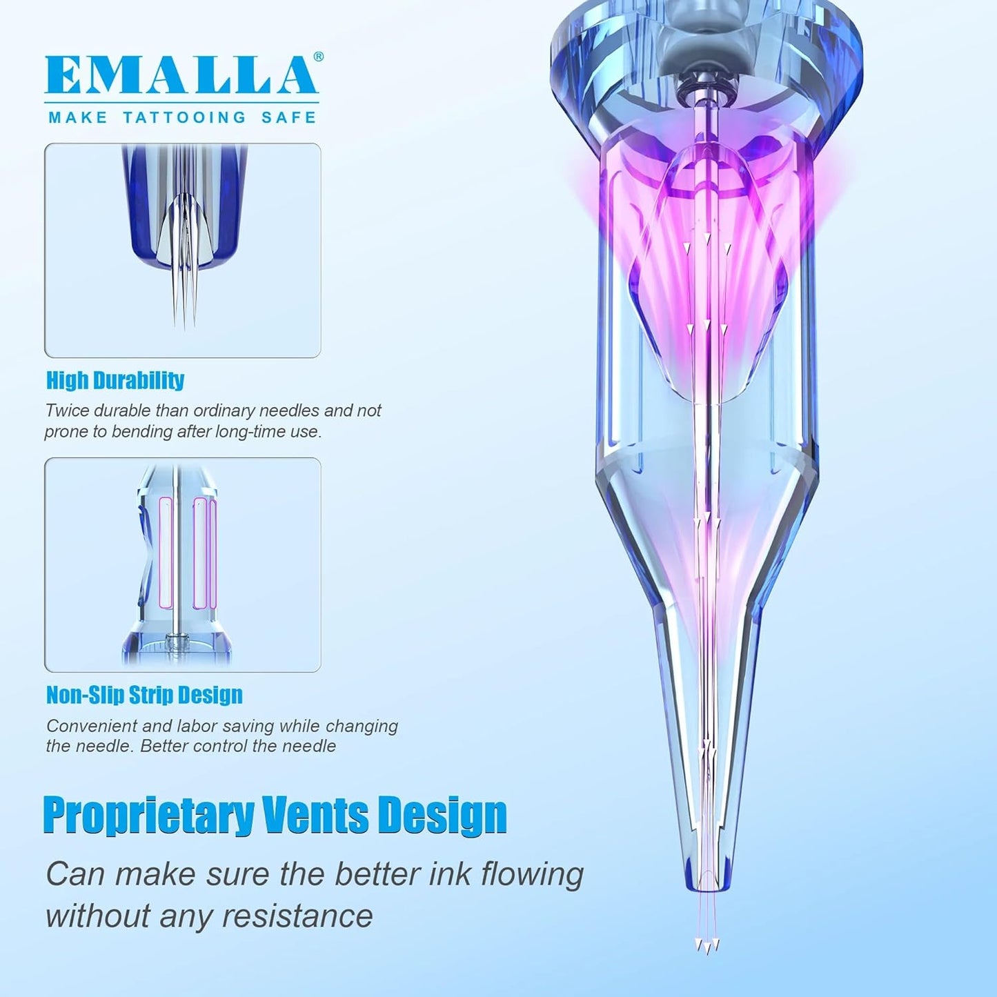 Emalla Tattoo Cartridge Needles - 20Pcs #10 Bugpin Curved Magnum 0.30mm Diameter | 5.0mm Long Taper