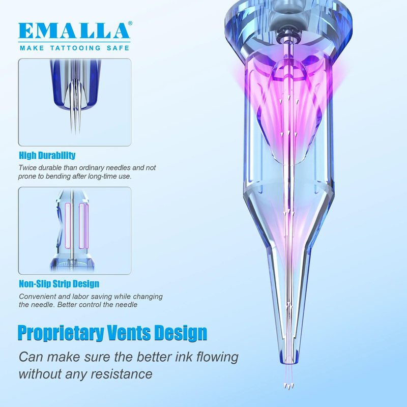 Emalla ELIOT Tattoo Cartridge Needles, 20Pcs Premium Tattoo Needles #10 Standard Round Liner Tattoo Cartridges 1003RLL Tattoo Needles Diameter 0.30mm Long Taper 5.0mm for Machine Tattoo Supplies