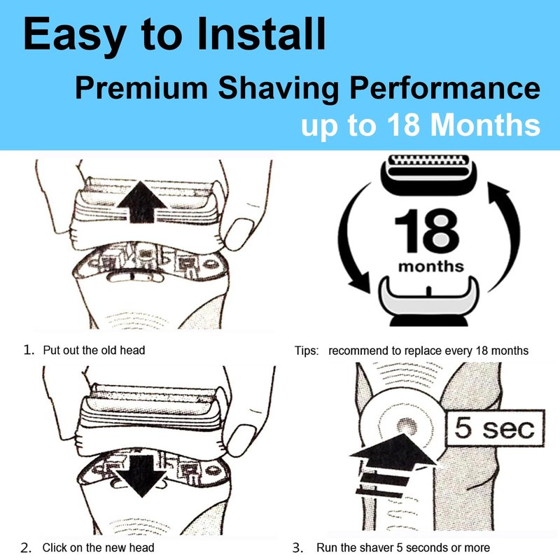 Series 5/6 53B Replacement Head for Braun Electric Foil Shaver, Compatible with New Generation Braun Razors 5020cs 5018s 5035s 5049cs 5050cs 6020s 6040cs 6075cc 6072cc 6090cc (1 Count)
