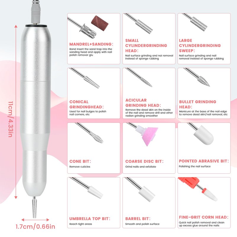 Electric Nail Drill Professional, 45,000RPM Electric Nail File with 12 Drill Bits & 50 Sanding Bands,Rechargeable Long Battery Life, Low Noise Cordless Nail Drills Machine,Efile Nail Drill Kit