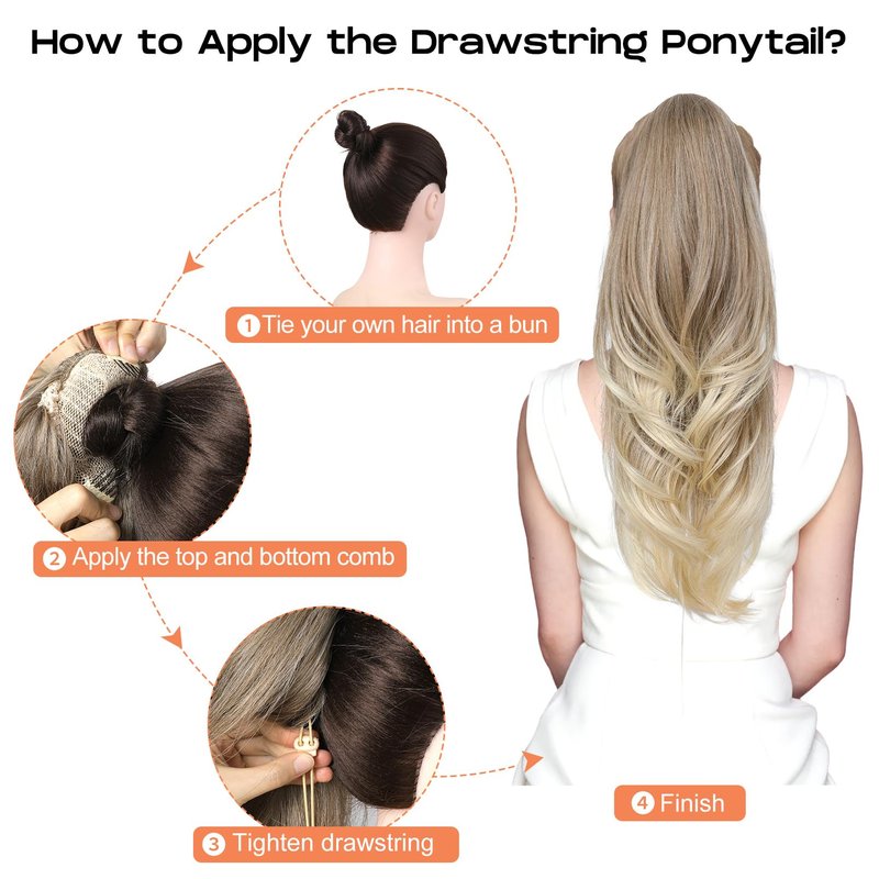 SEIKEA Versatile Drawstring Ponytail Extension, 26" Long Wavy Multi Layered Clip in Ponytail Hair Extensions Stand Up High Fake Pony Tail Soft Natural Synthetic Hairpiece Chocolate Brown Highlights