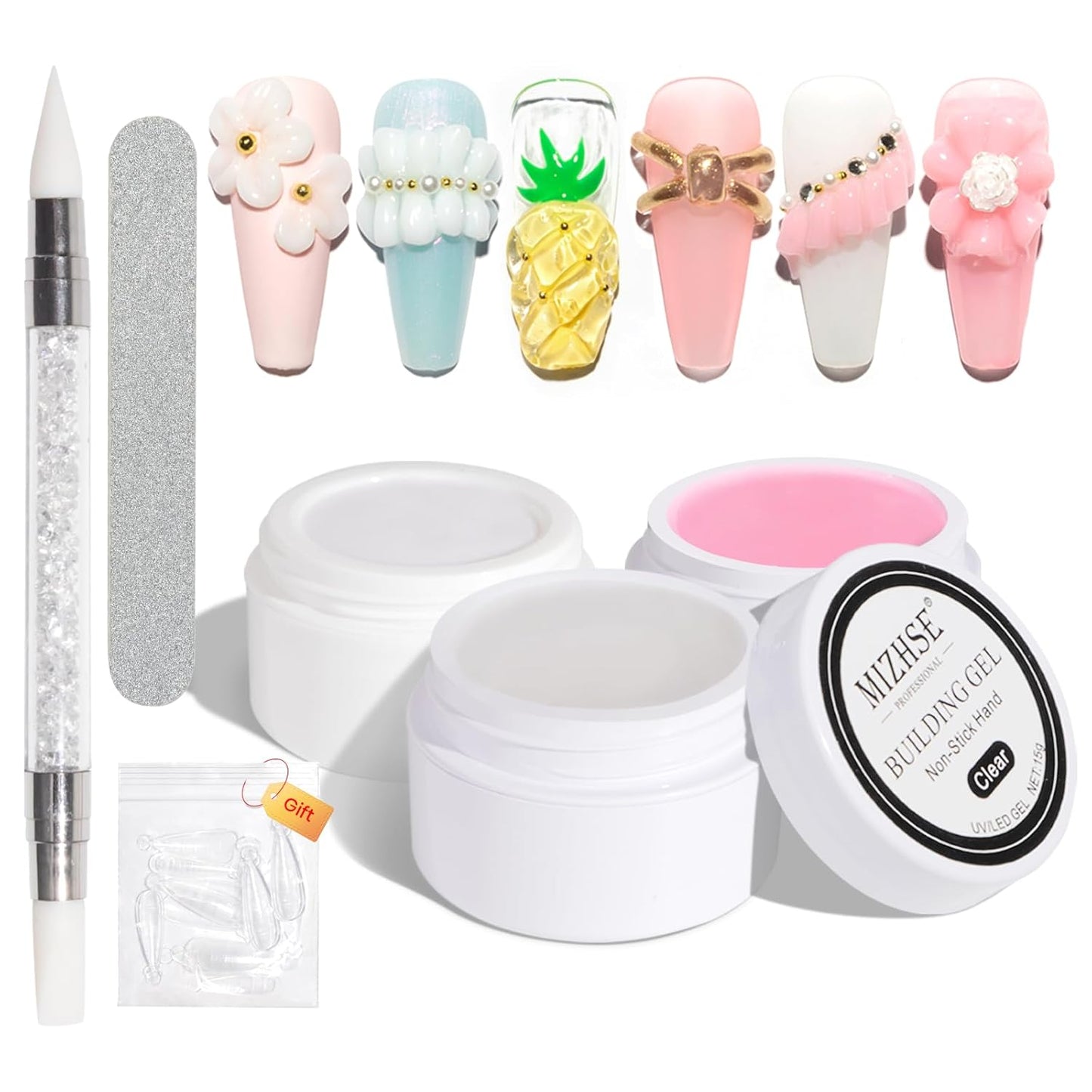 MIZHSE Solid Builder Gel for Nails, Clear Non-Sticky Sculpting Gel, 3D Nail Art Carving Building Modeling Hard Nail Extension Soak Off UV/LED Nail Art Salon Home DIY 15g